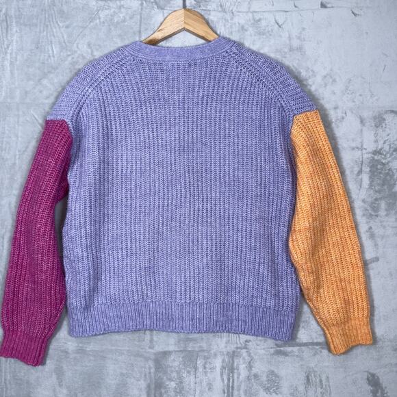 Sundry 'Colorblock' Purple Pink and Orange Cardigan Sweater Size Small Oversized - Picture 3 of 9